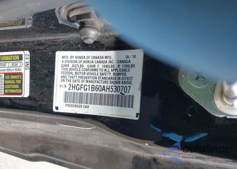 2010 Honda Civic Lx z USA, uszkodzony, nr VIN 2HGFG1B60AH530707